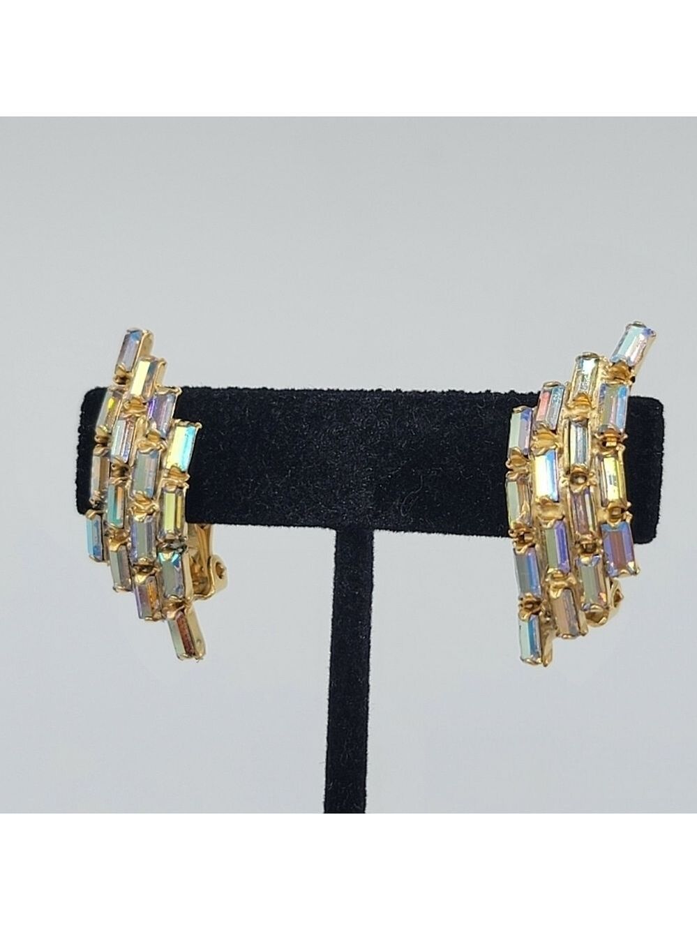 Vintage Crystal AB Clip On Earrings #1526